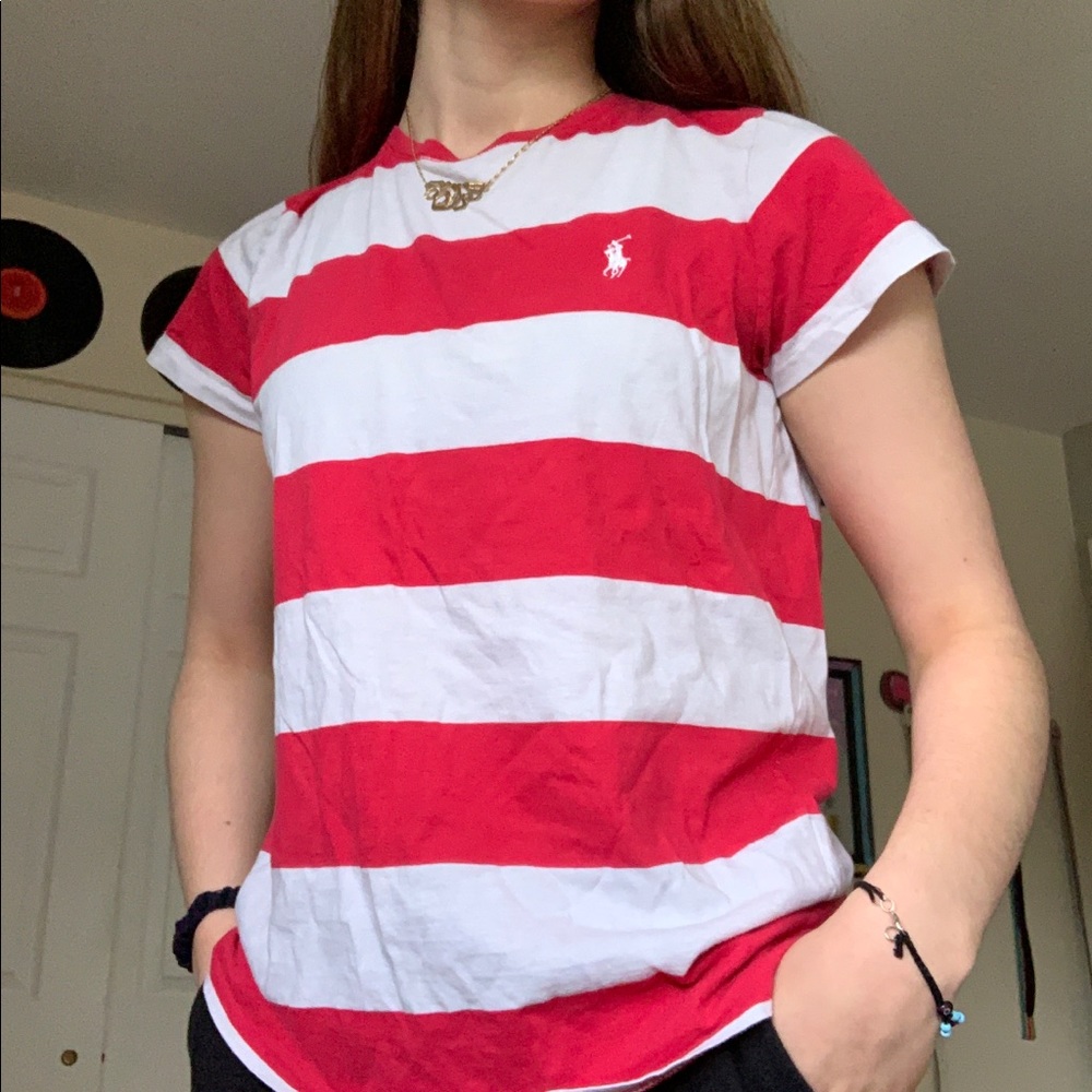 Pink & White striped Ralph Lauren Polo T shirt